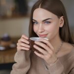 woman taking a java burd cup of coffee